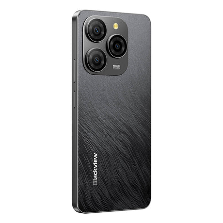 Blackview Shark 9 Smartphone in schwarz - leicht schräge Ansicht der Vorderseite mit 8MP Frontkamera von Rechts