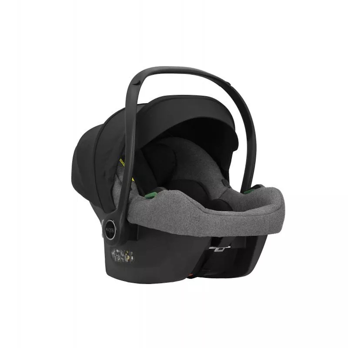 Draufsicht eines modernen Kinderautositzes in Grau.
