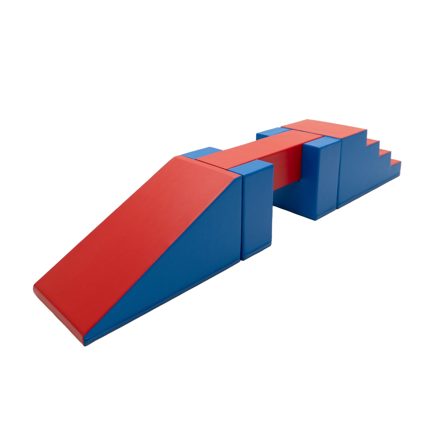 Bunte Schaumstoffspielgeräte in Rot und Blau für Kinderturnen