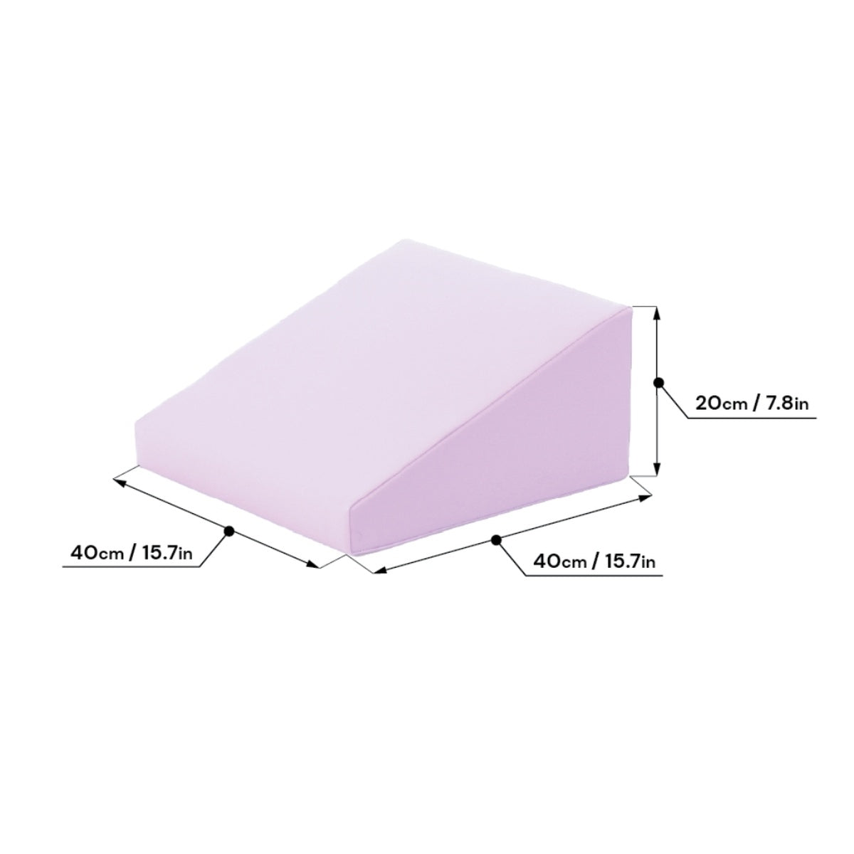 Lila Schaumstoffkeil mit abgerundeter Oberseite und Maßen angegeben