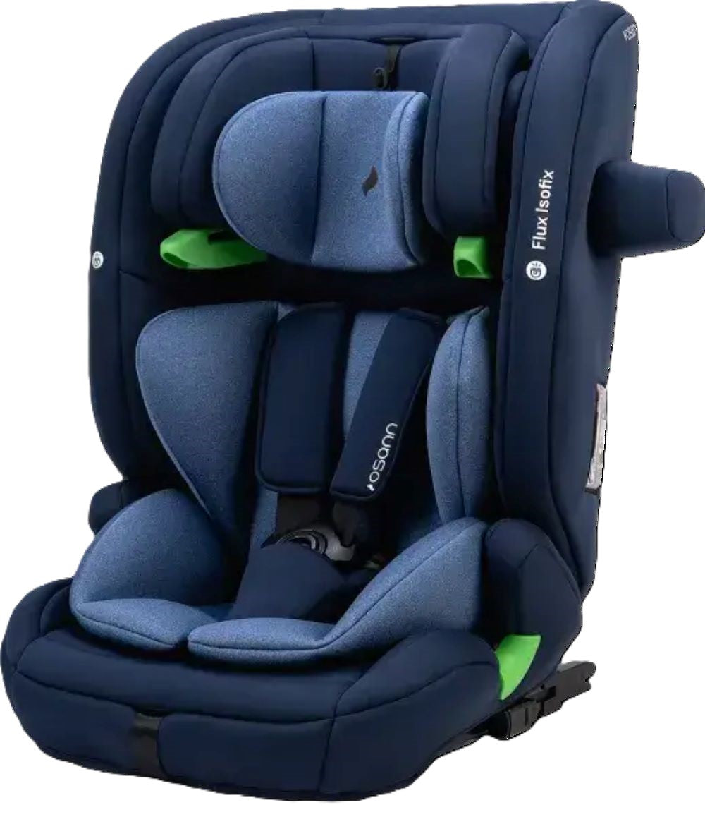 Osann Flux Plus i-Size Kindersitz 76–150 cm – 14-fach höhenverstellbar, Seitenaufprallschutz, ergonomisch, 3-Punkt-Gurt, i-Size R129 – Navy Melange