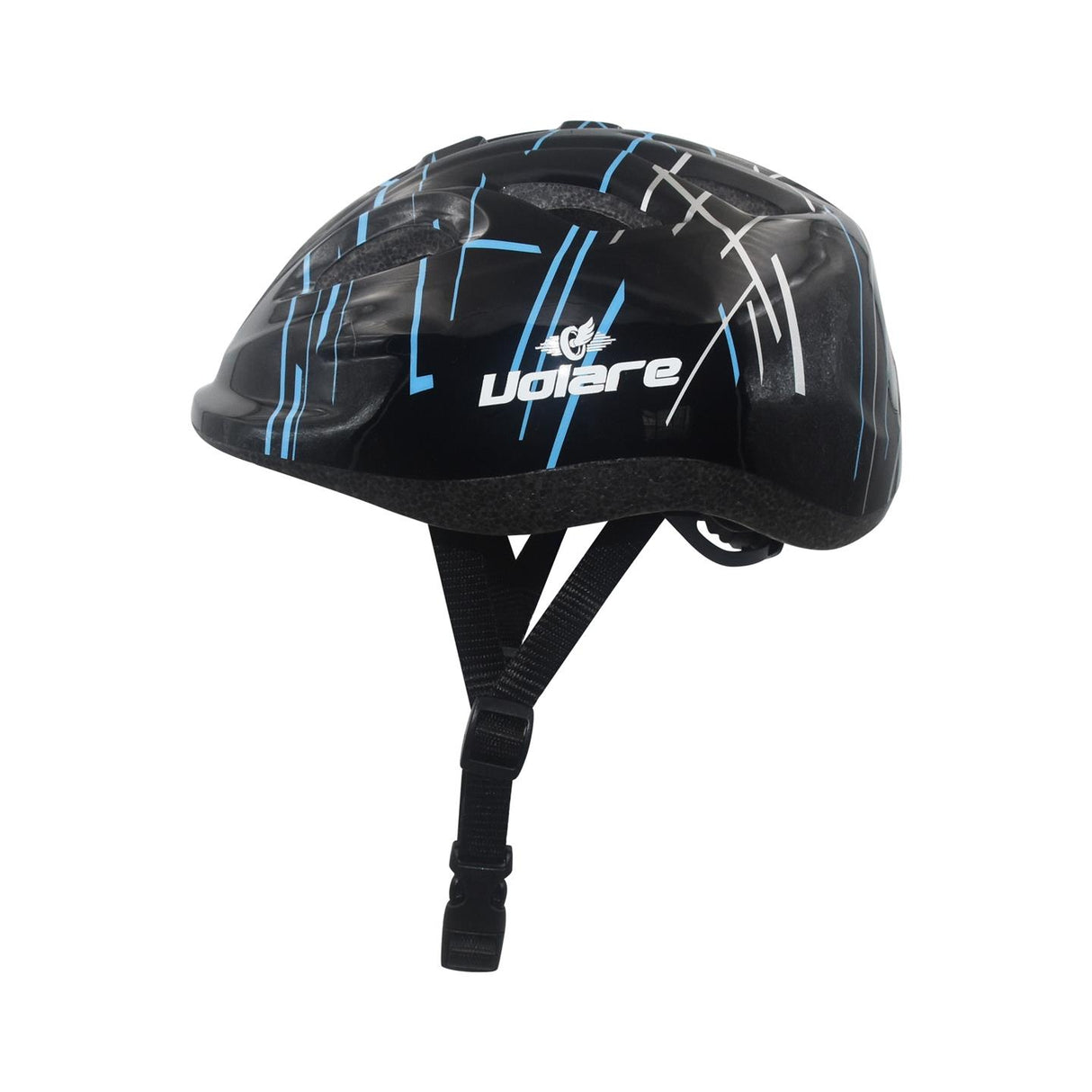 Volare Fahrradhelm für Kinder in edlem schwarz mit blauen Akzenten, Kopfumfang 47-51 cm