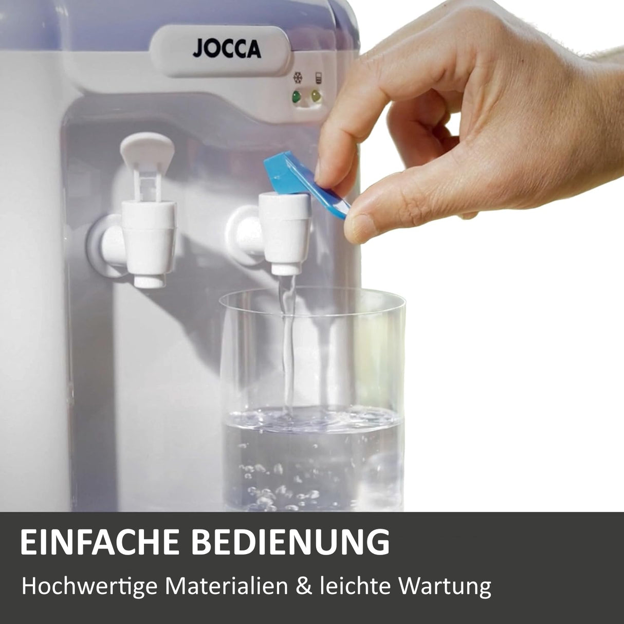 Anwendungsfoto: Einfache Bedienung des Jocca Wasserspenders beim Befüllen eines Glases