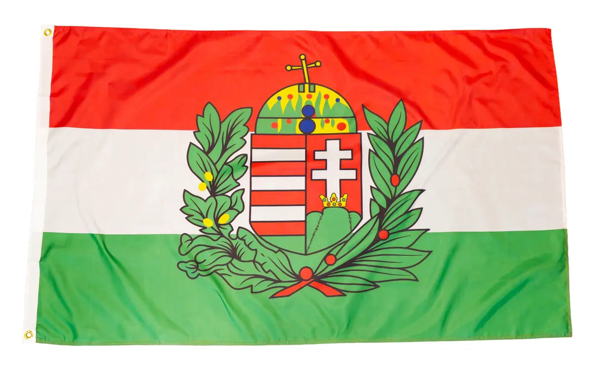 Flagge Ungarn mit Wappen 90 x 150 cm Fahne mit 2 Ösen 100g/m² Stoffgewicht Hissflagge