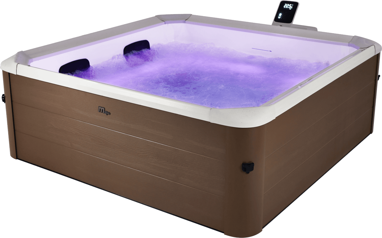 Purehaven OSLO AMBER AERO PLUS Whirlpool Ansicht im Profil mit leuchtendem Wasser