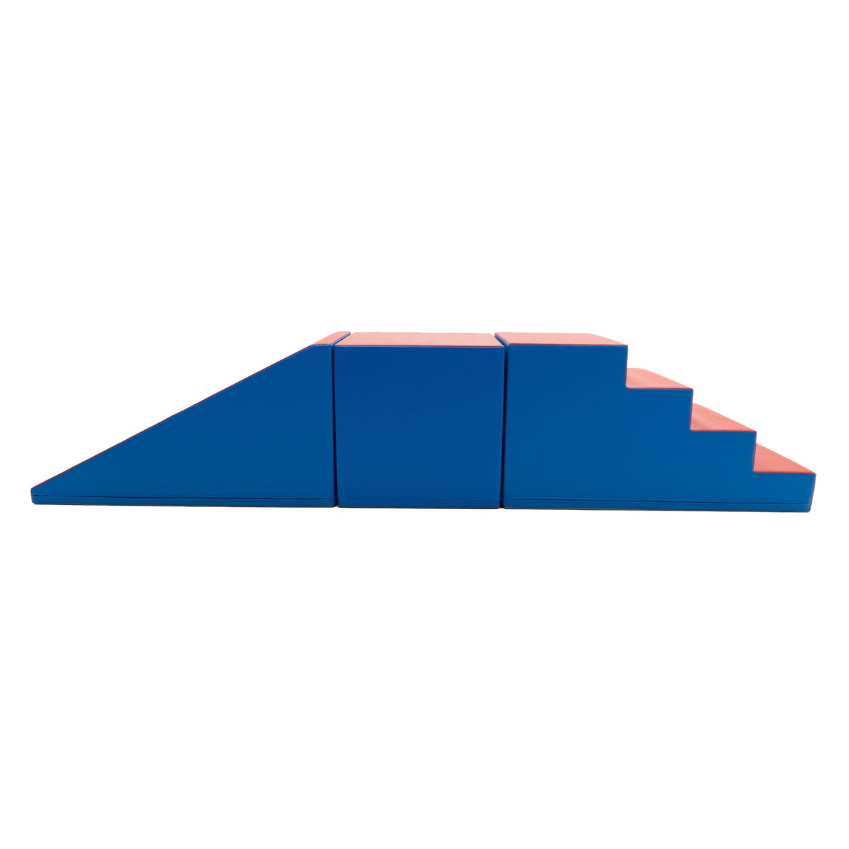 Bunte Schaumstoffspielgeräte mit Treppe und Rampe in Blau und Rot