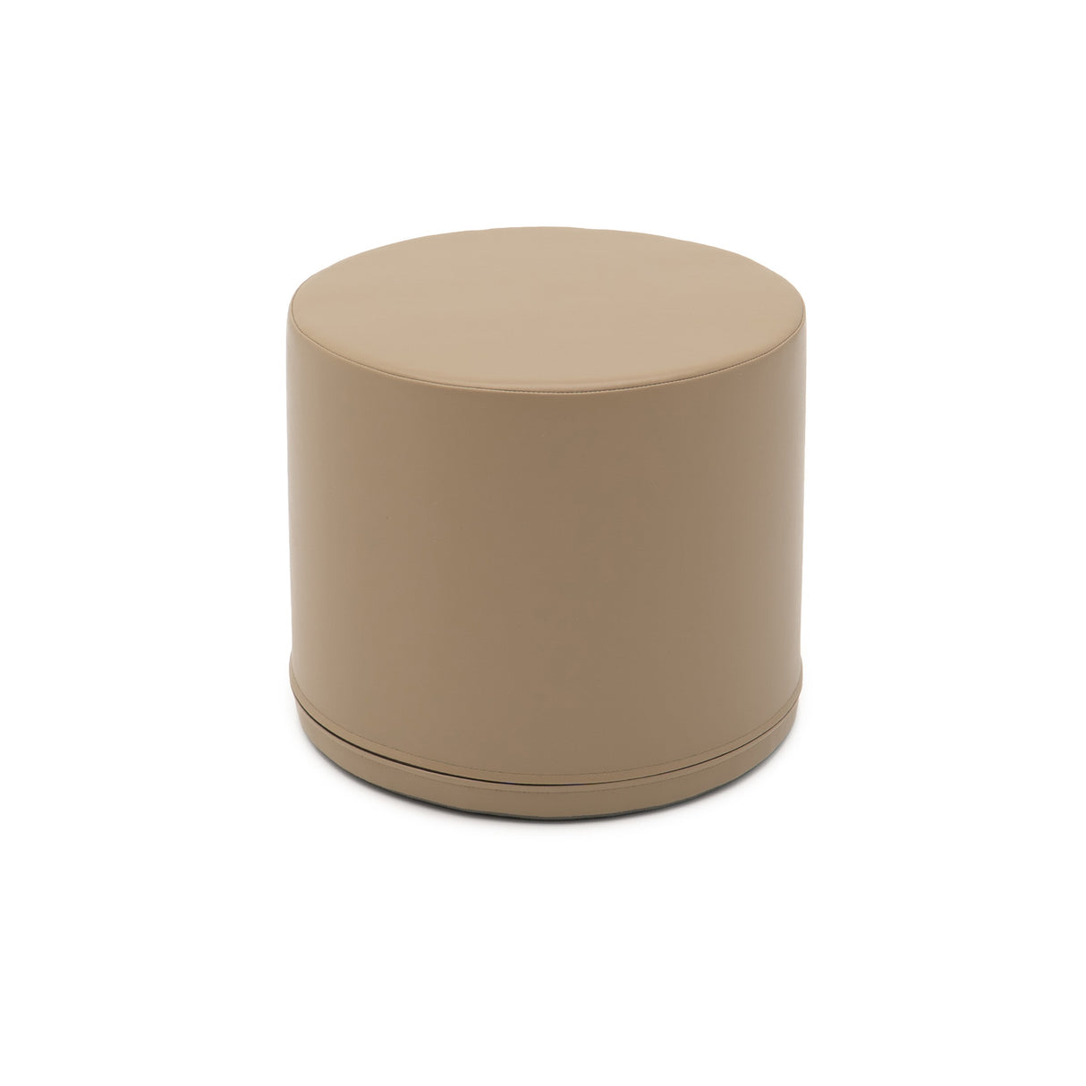 Runder Hocker aus beige Kunstleder, schlichtes Design ohne Armlehnen