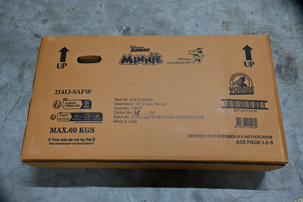 Volare Disney Minnie Kinderfahrrad - Mädchen - 14 Zoll - Rosa - Zwei Handbremsen