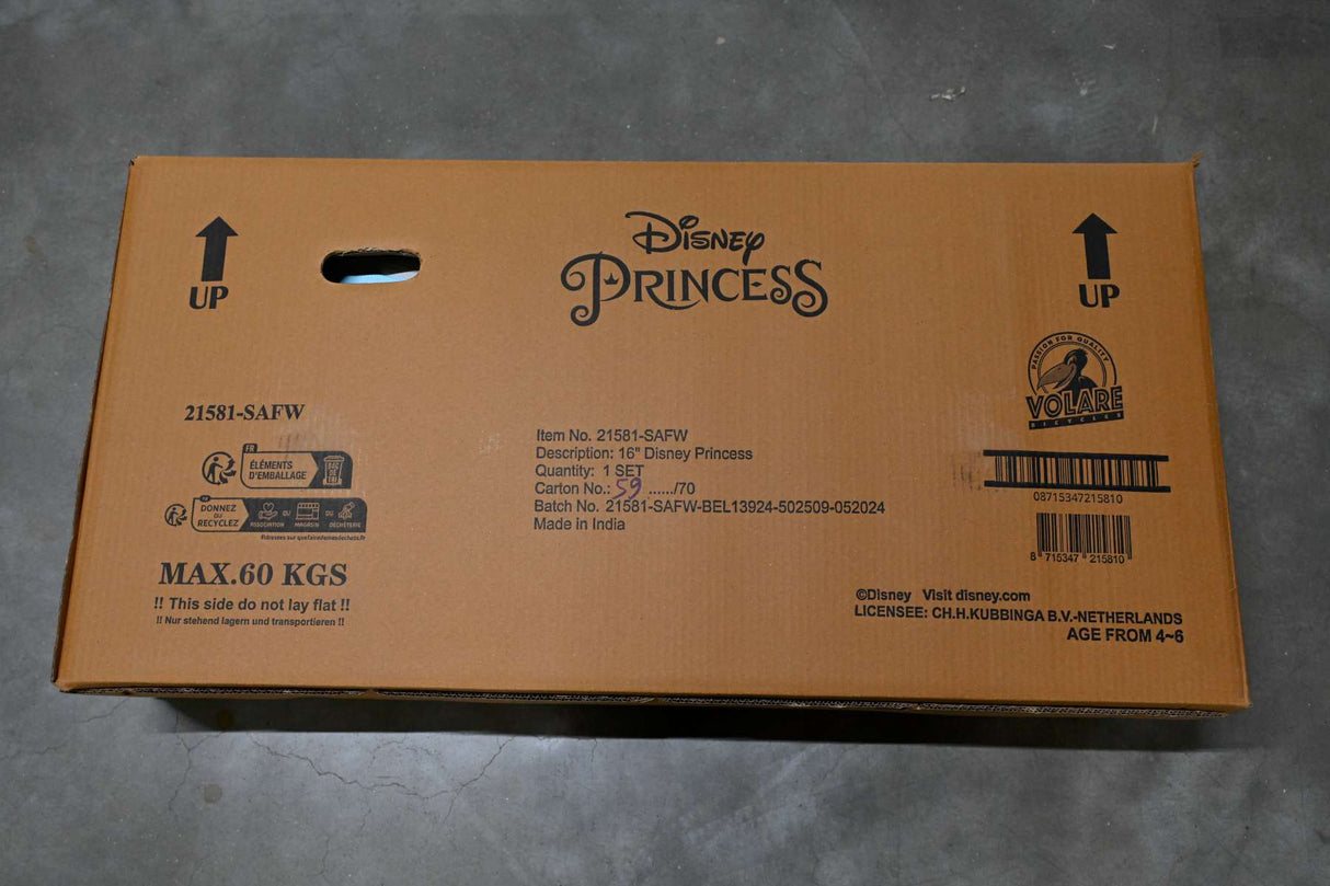 Volare Disney Princess Kinderfahrrad - Mädchen - 16 Zoll - Rosa - Zwei-Hand-Bremsen