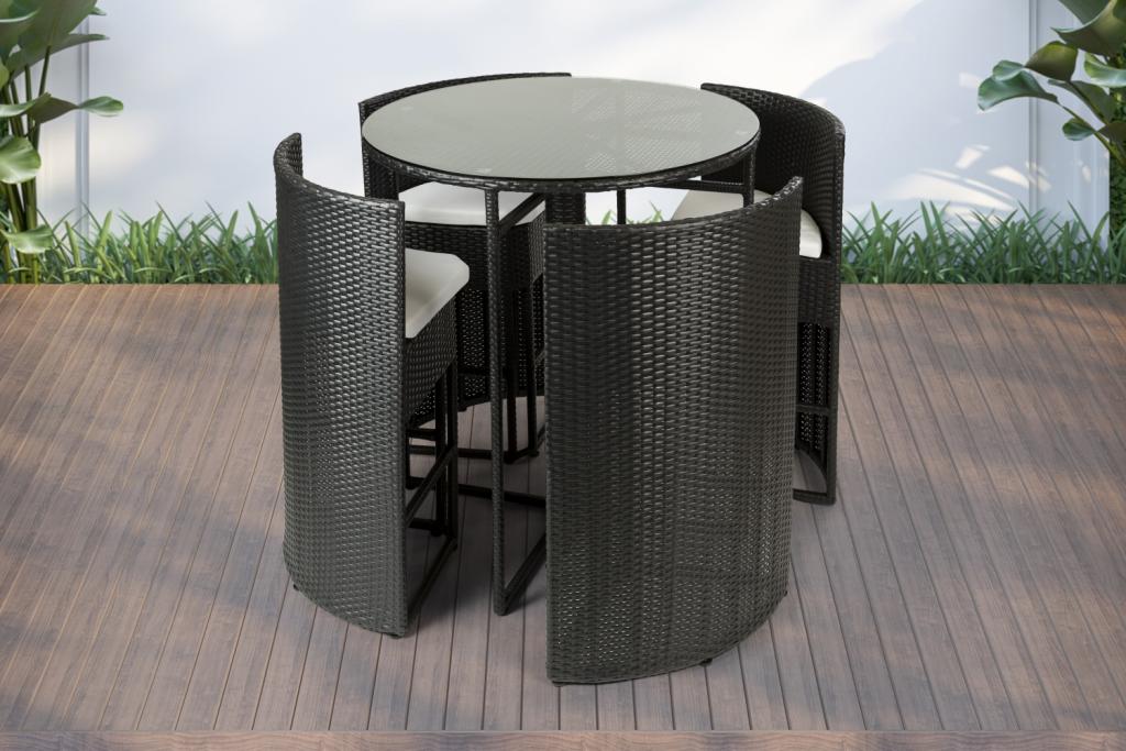 PureHaven Bar-Set 100x110 cm wetterbeständiges Polyrattan elegantes Design für bis zu 4 Personen inkl. Sitzauflagen Tisch mit Glasplatte grau