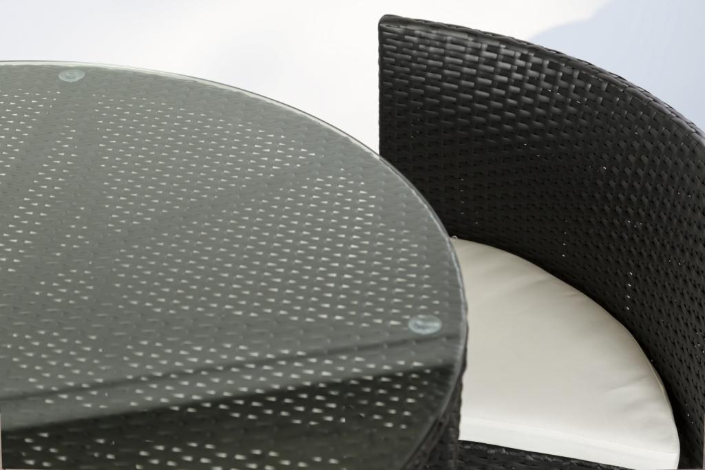 PureHaven Bar-Set 100x110 cm wetterbeständiges Polyrattan elegantes Design für bis zu 4 Personen inkl. Sitzauflagen Tisch mit Glasplatte grau