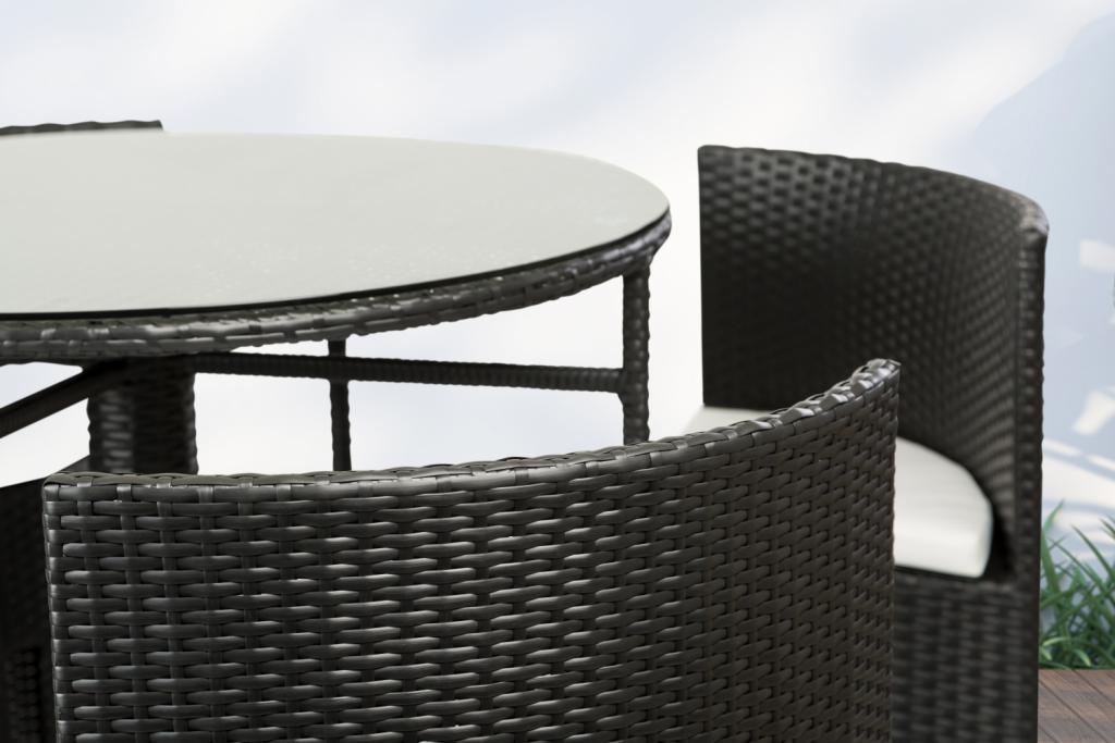 PureHaven Bar-Set 100x110 cm wetterbeständiges Polyrattan elegantes Design für bis zu 4 Personen inkl. Sitzauflagen Tisch mit Glasplatte grau