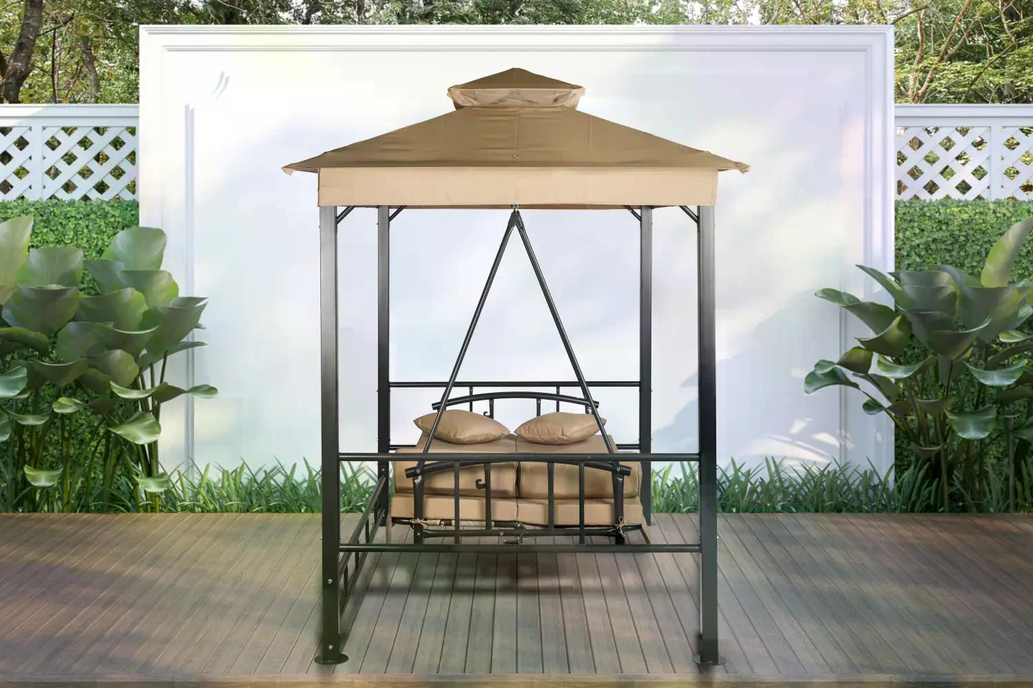 PureHaven Hollywoodschaukel Toskana – Gartenliege für 3 Personen, verstellbare Rückenlehne, inkl. Sitzauflage, wetterfest