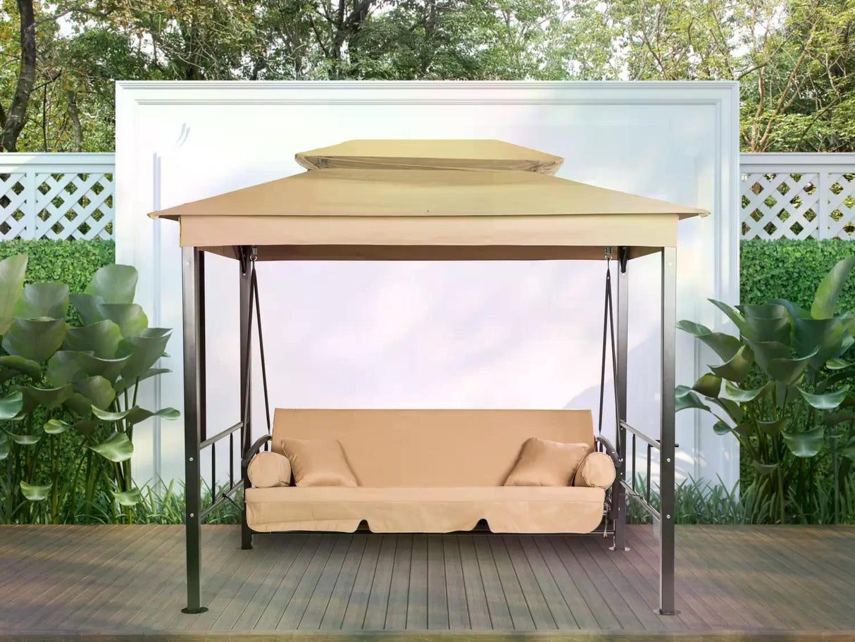 PureHaven Hollywoodschaukel Toskana – Gartenliege für 3 Personen, verstellbare Rückenlehne, inkl. Sitzauflage, wetterfest