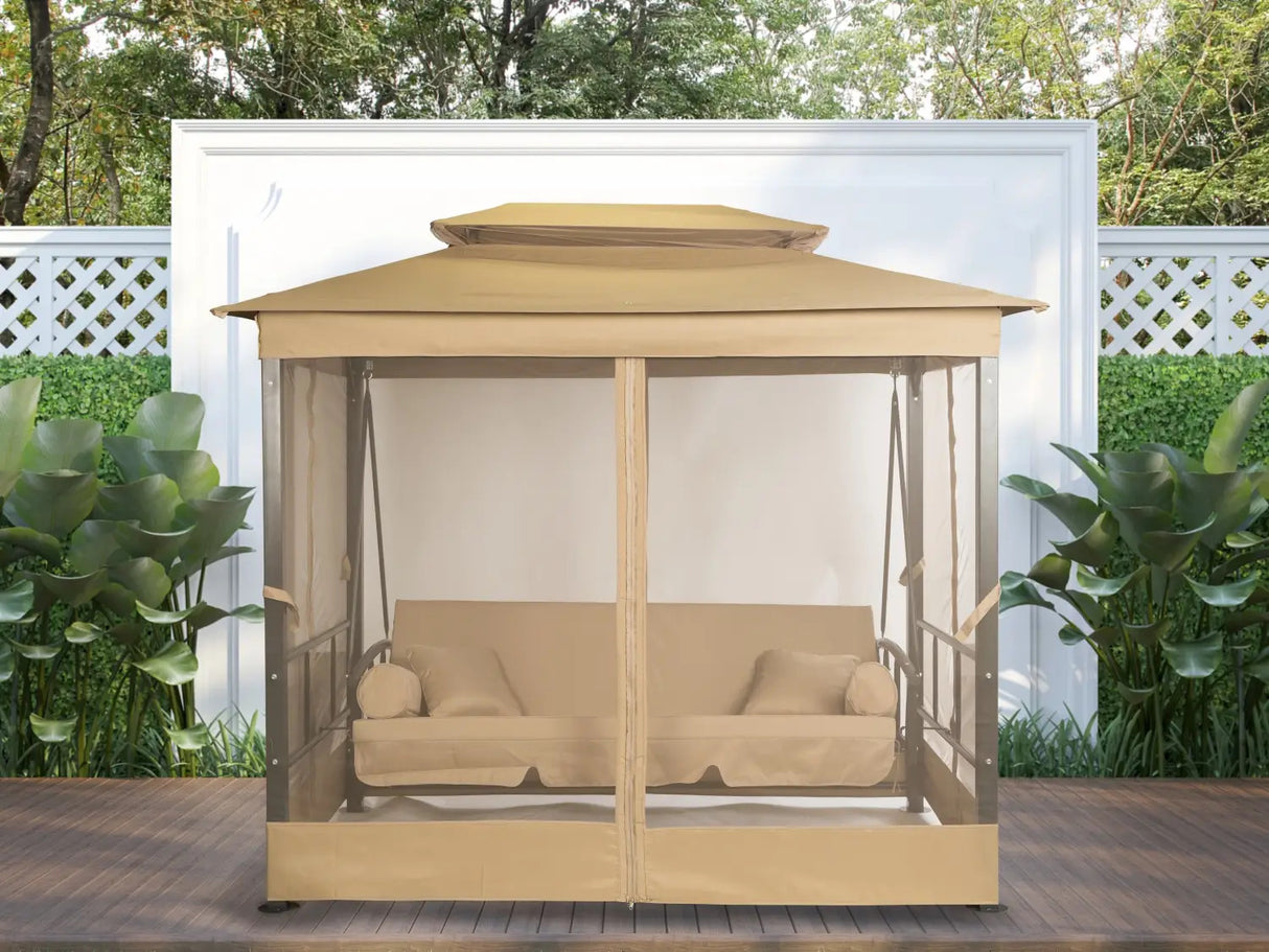 PureHaven Hollywoodschaukel Toskana – Gartenliege für 3 Personen, verstellbare Rückenlehne, inkl. Sitzauflage, wetterfest