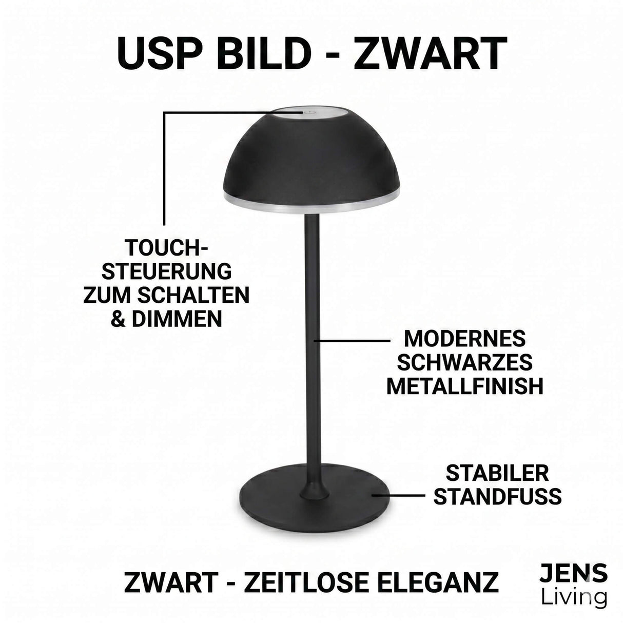 USP der Jens Living LED Tischlampe in Schwarz