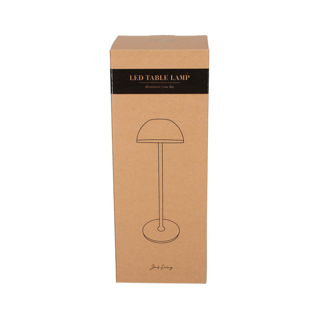 OVP Frontalansicht der Jens Living LED Tischlampe in Schwarz