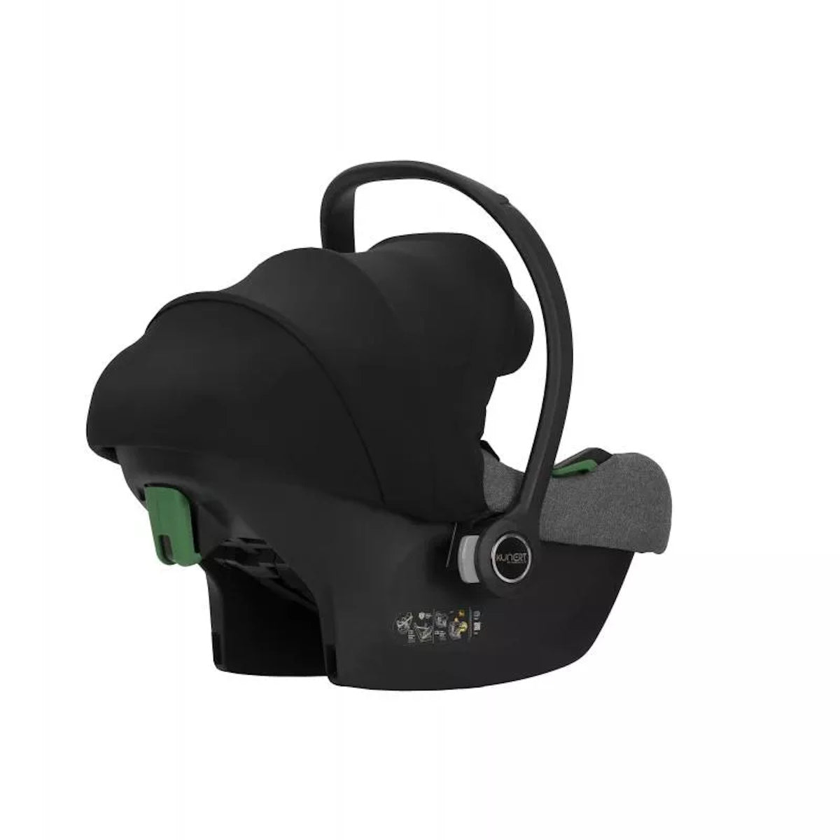 Ansicht von hinten eines modernen Kinderautositzes in Grau.