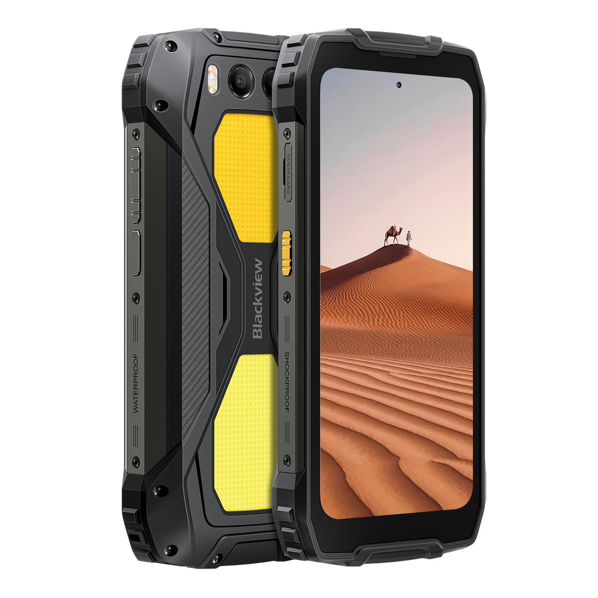 Blackview BV7300 Rugged Outdoor Smartphone, seitliche Ansicht von links, zeigt Frontkamera und integrierte Taschenlampe
