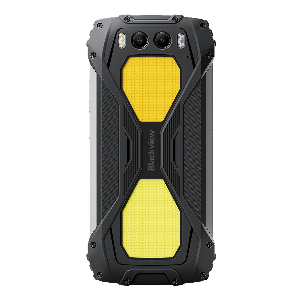 Blackview BV7300 Yellow Rugged Smartphone, Ansicht der Rückseite mit Kamera und Taschenlampe