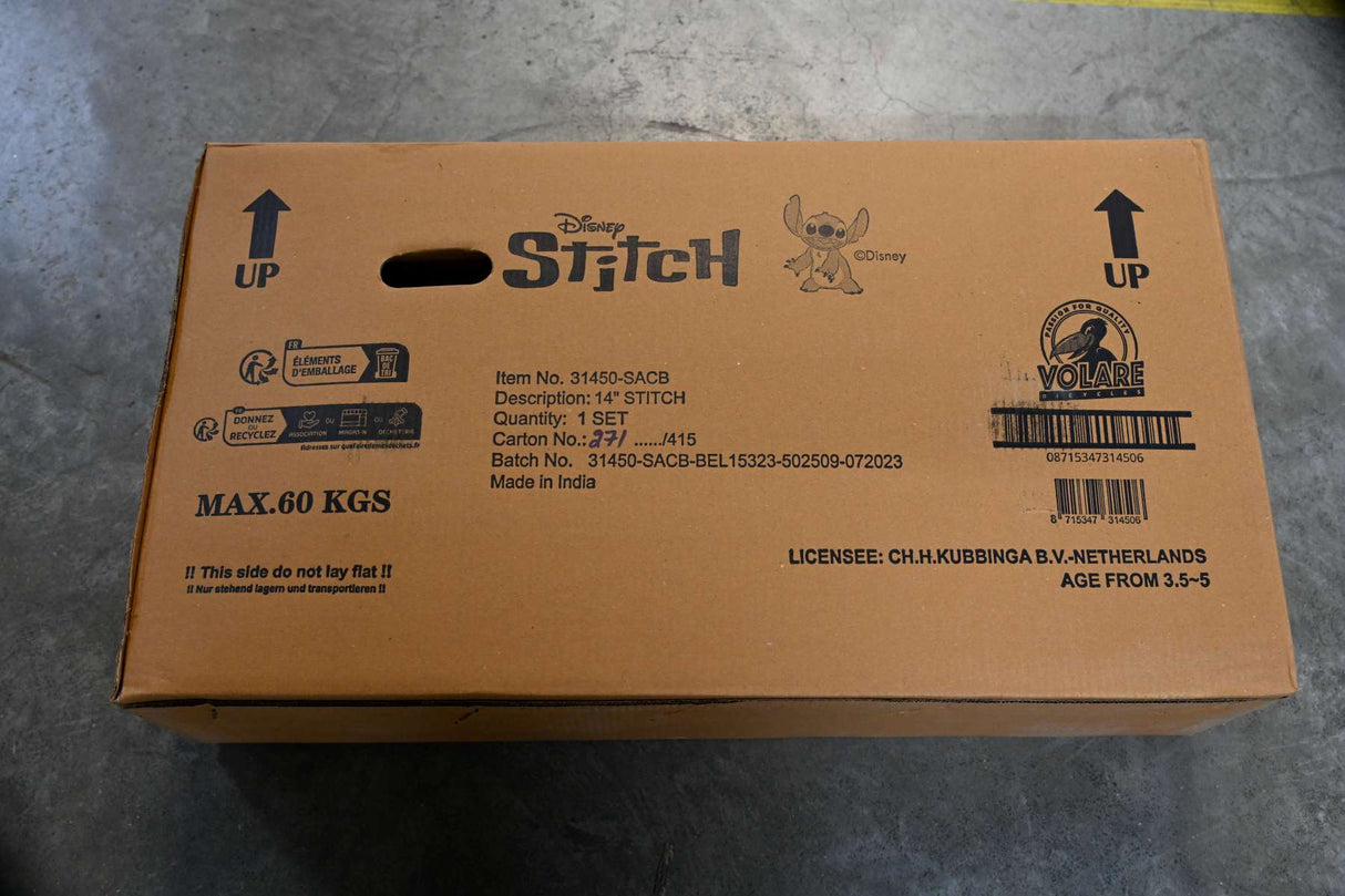 Volare Disney Stitch Kinderfahrrad - Mädchen - 14 Zoll - Creme Koralle Blau