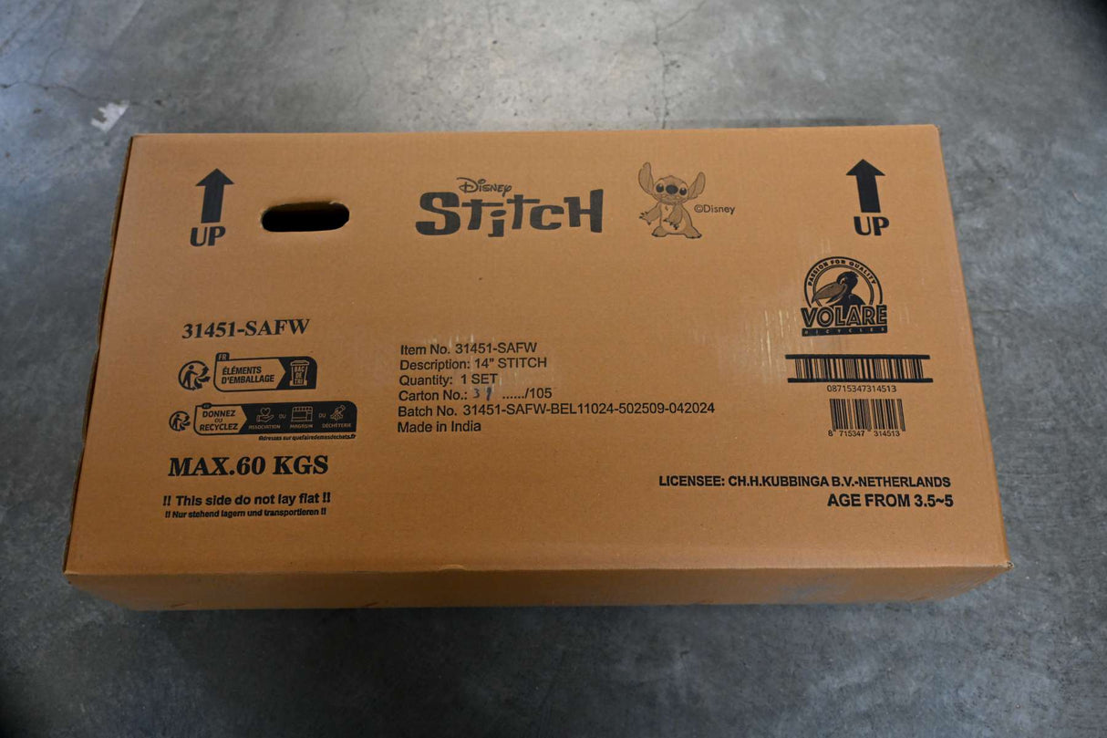 Volare Disney Stitch Kinderfahrrad - Mädchen - 14 Zoll - Creme Koralle Blau - Zweihandbremsen