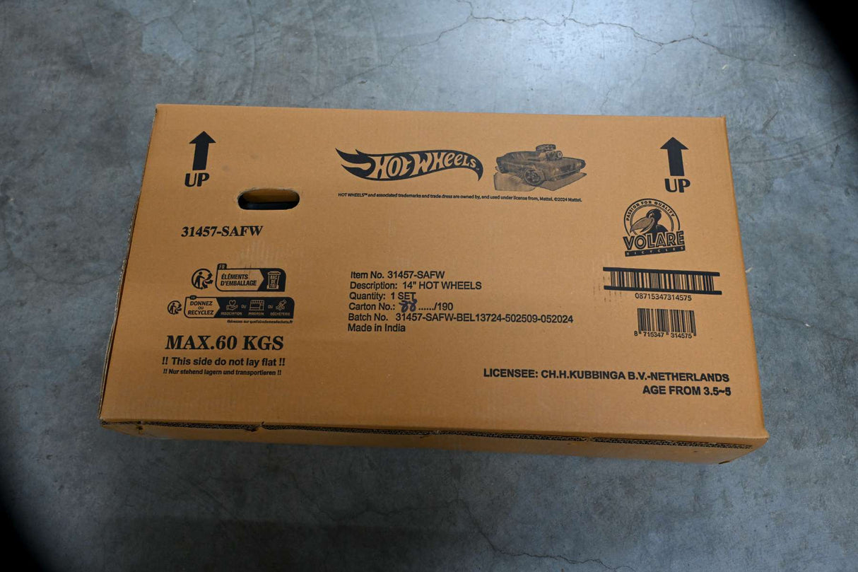 Volare Hot Wheels Kinderfahrrad für Jungen - 14 Zoll - Schwarz mit Zweihandbremsen