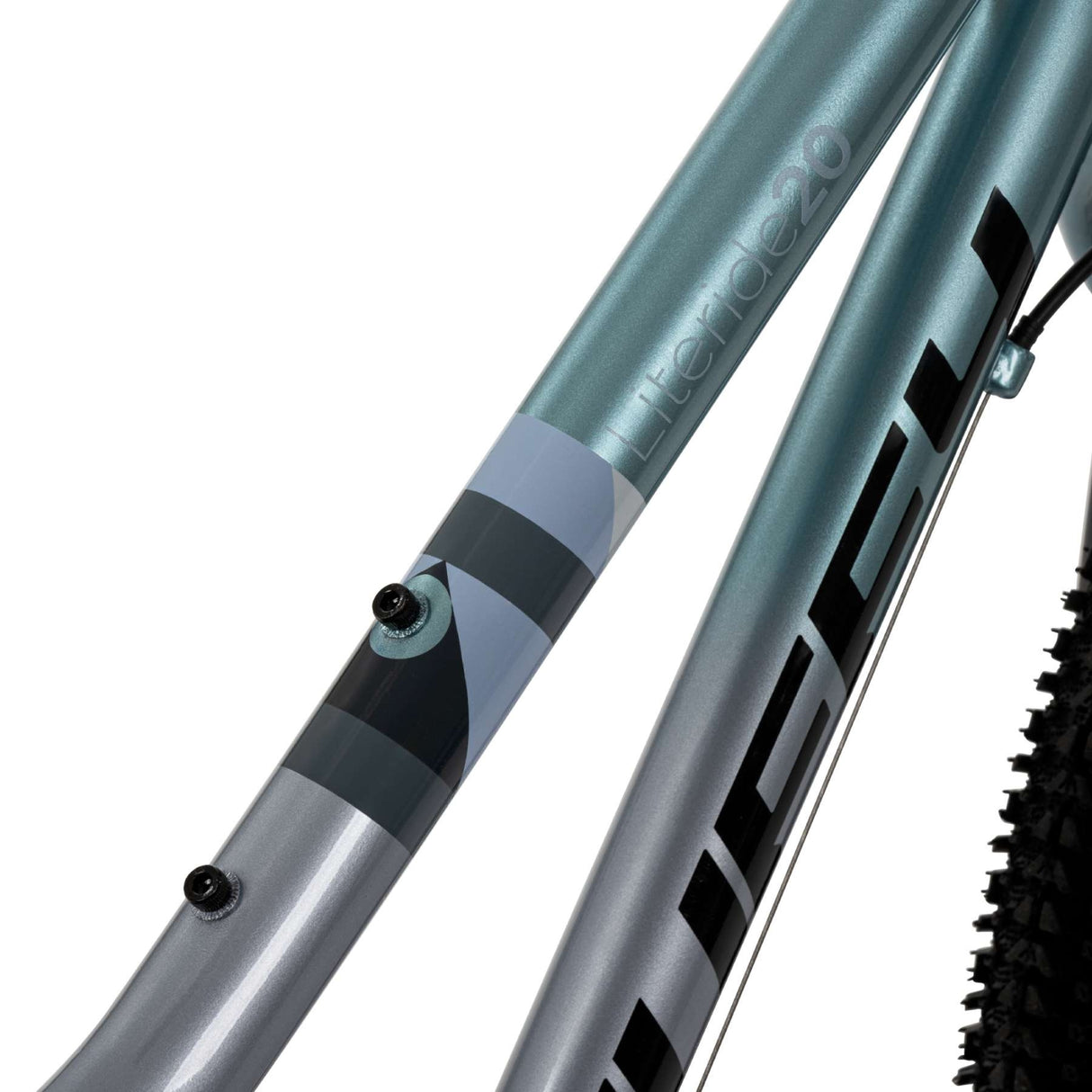 Blick auf den Rahmen eines Mountainbikes in blauer Farbe