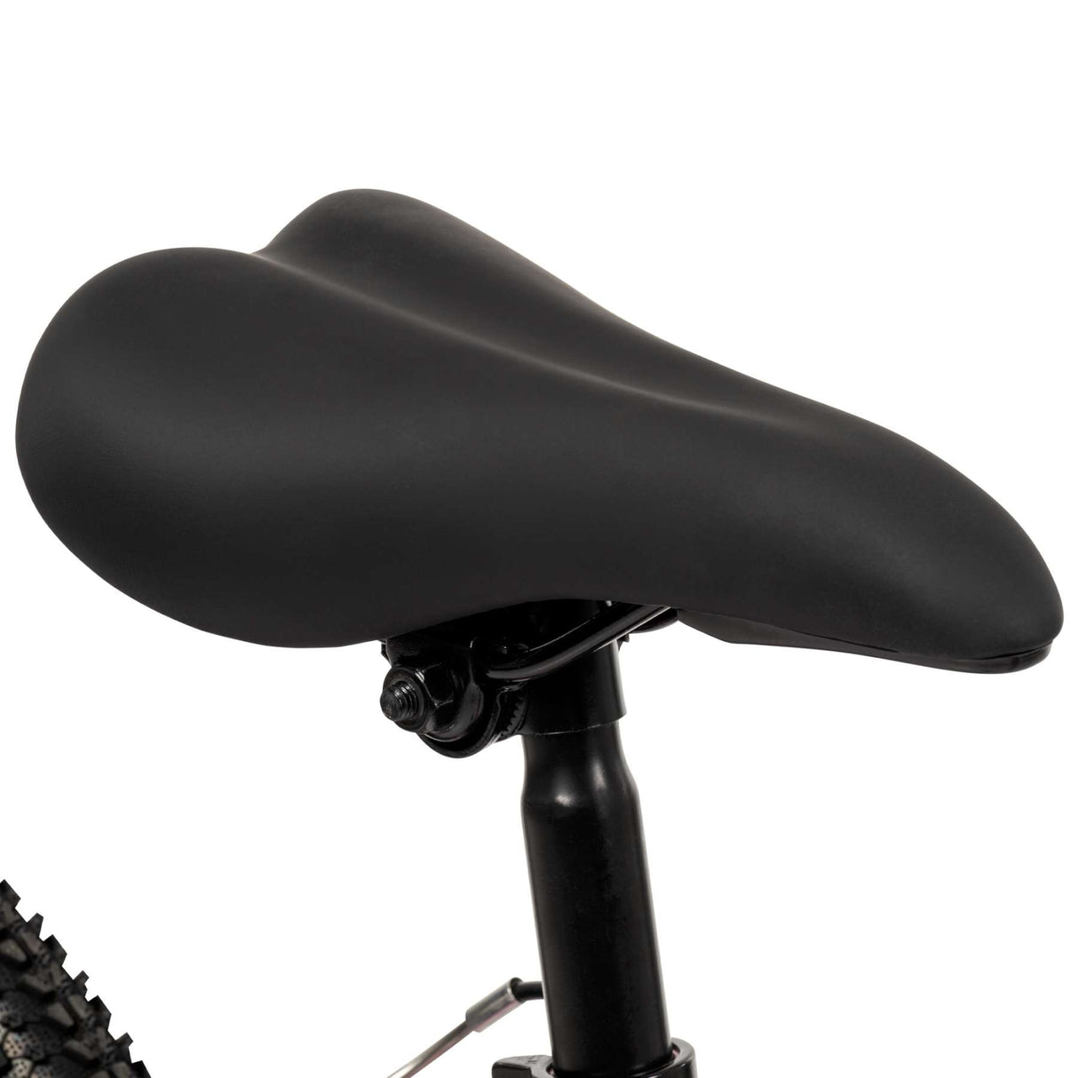 Schwarzer Fahrradsattel mit gepolsterter Oberfläche und verstellbarem Gestell