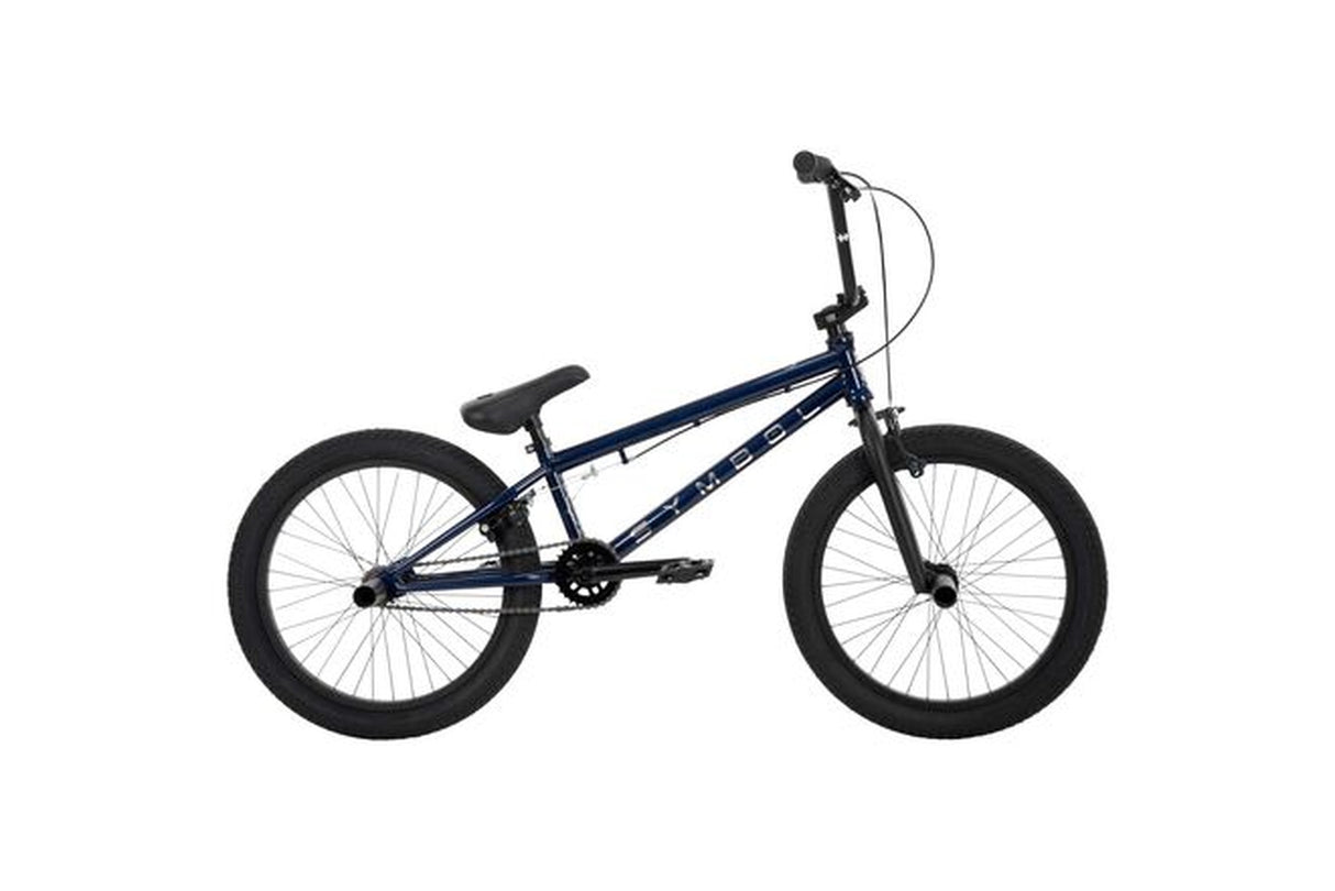BMX-Fahrrad in Blau mit dicken Reifen und einfacher Ausstattung