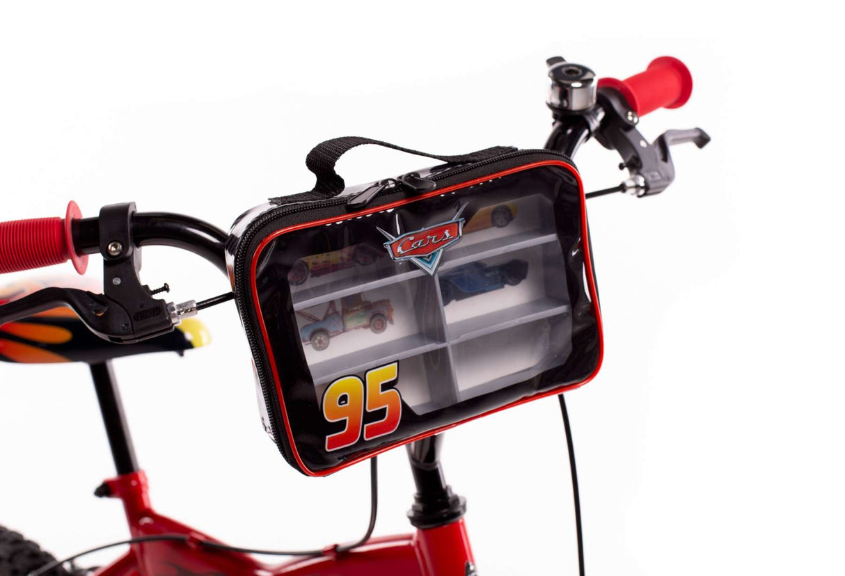 Fahrradtasche mit transparentem Fach und Aufdruck von einem Rennwagen