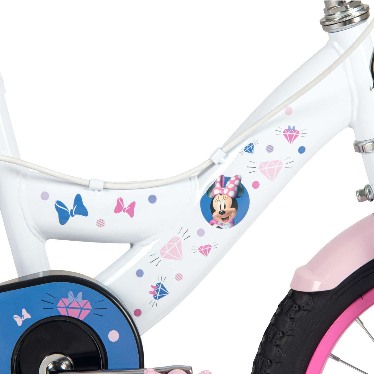 Volare Disney Minnie Mouse Kinderfahrrad 14 Zoll Weiß-Rosa mit Handbremsen