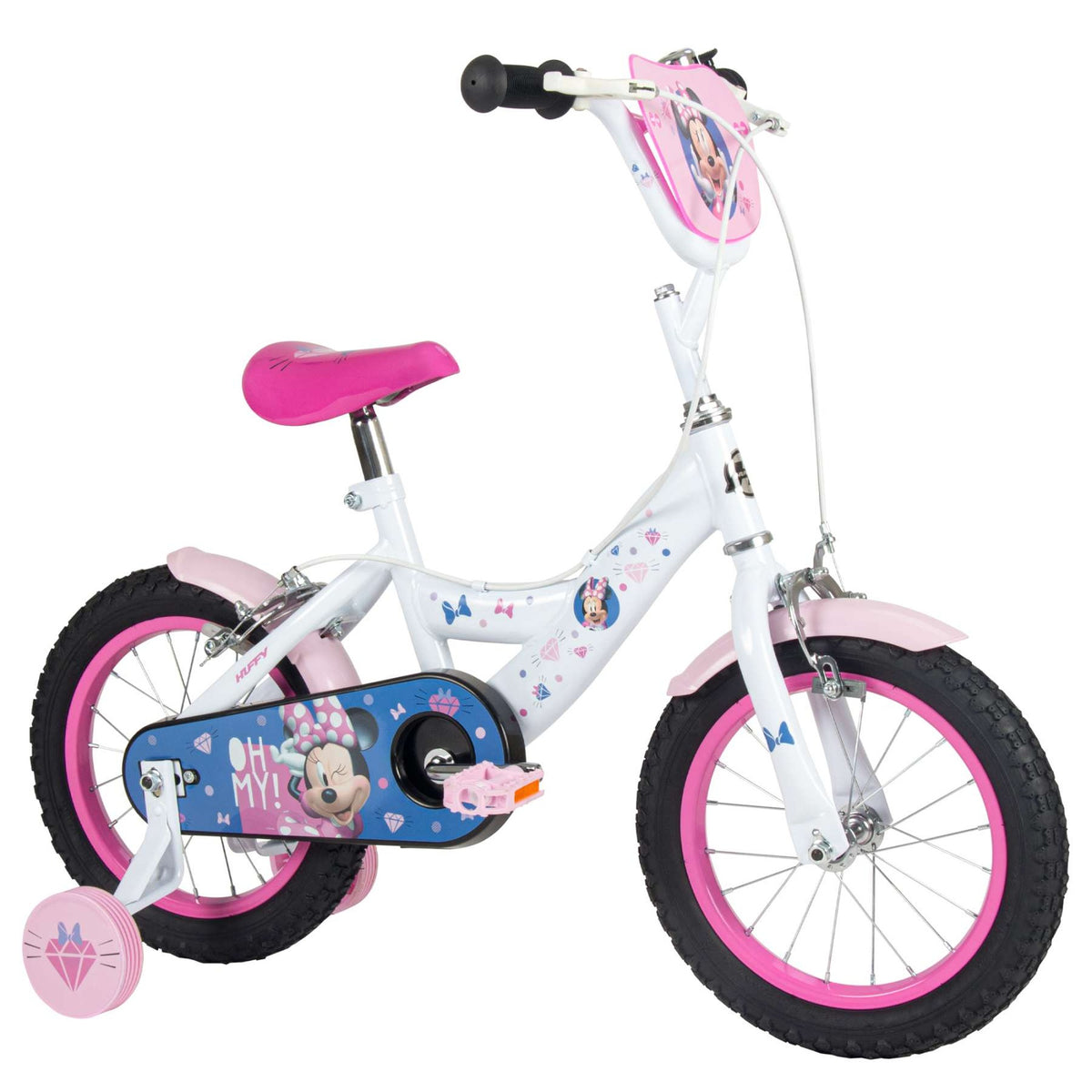 Volare Disney Minnie Mouse Kinderfahrrad 14 Zoll Weiß-Rosa mit Handbremsen