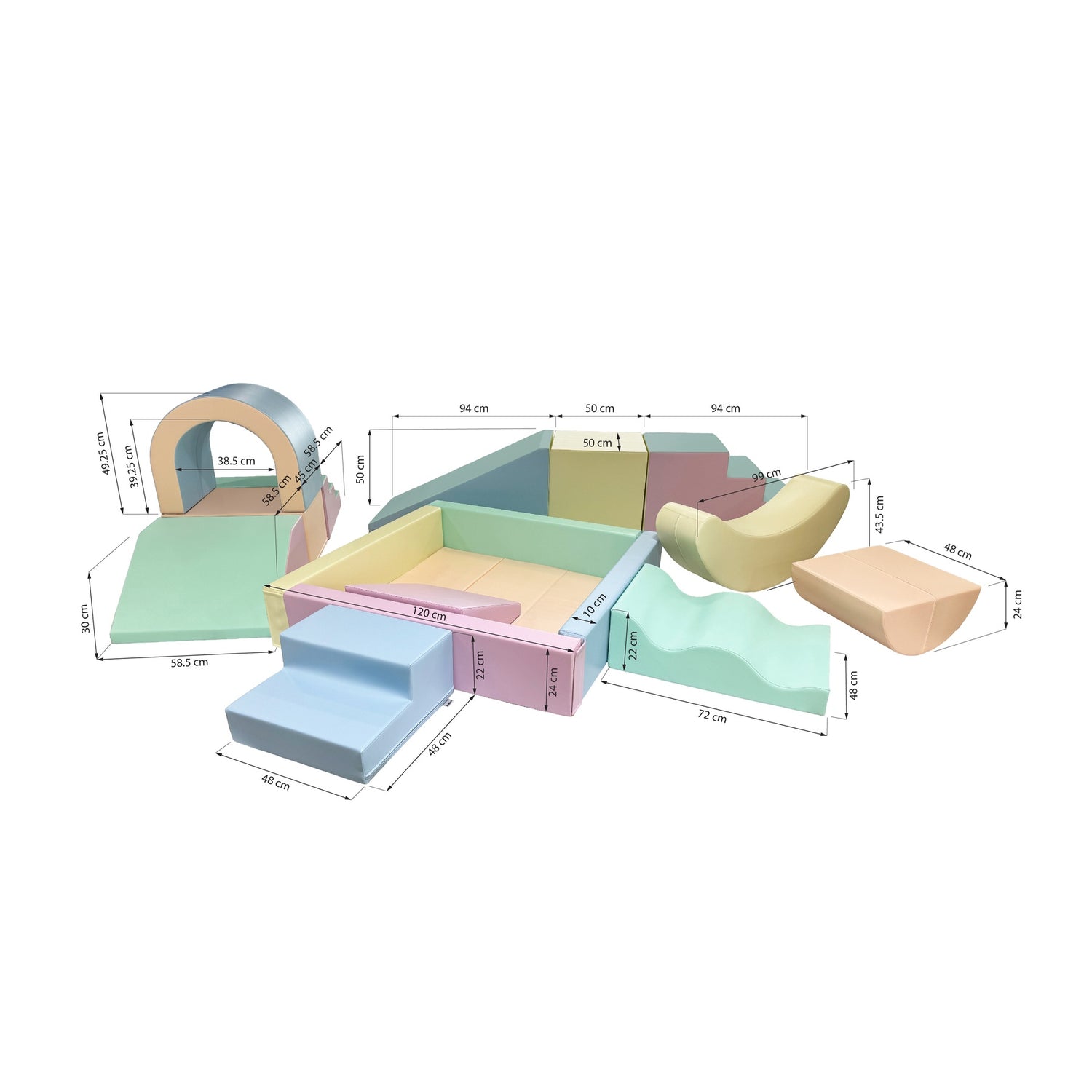 Bunte Spielbausteine in verschiedenen Formen und Größen für Kinder