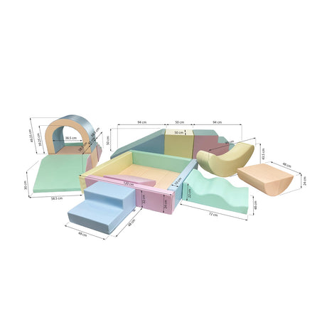 Bunte Spielbausteine in verschiedenen Formen und Größen für Kinder