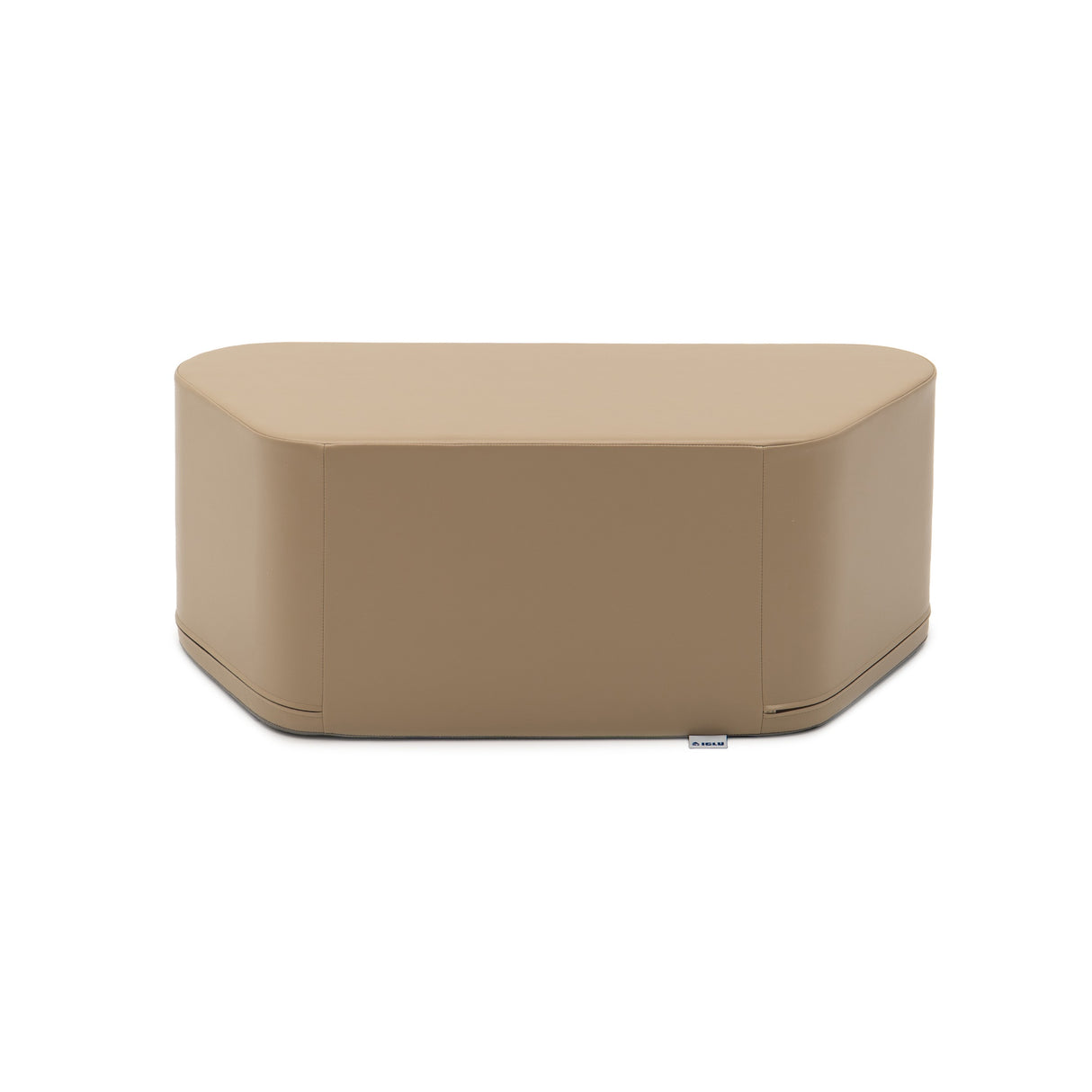 Beige, ovale Sitzbank aus Kunstleder mit abgerundeten Kanten
