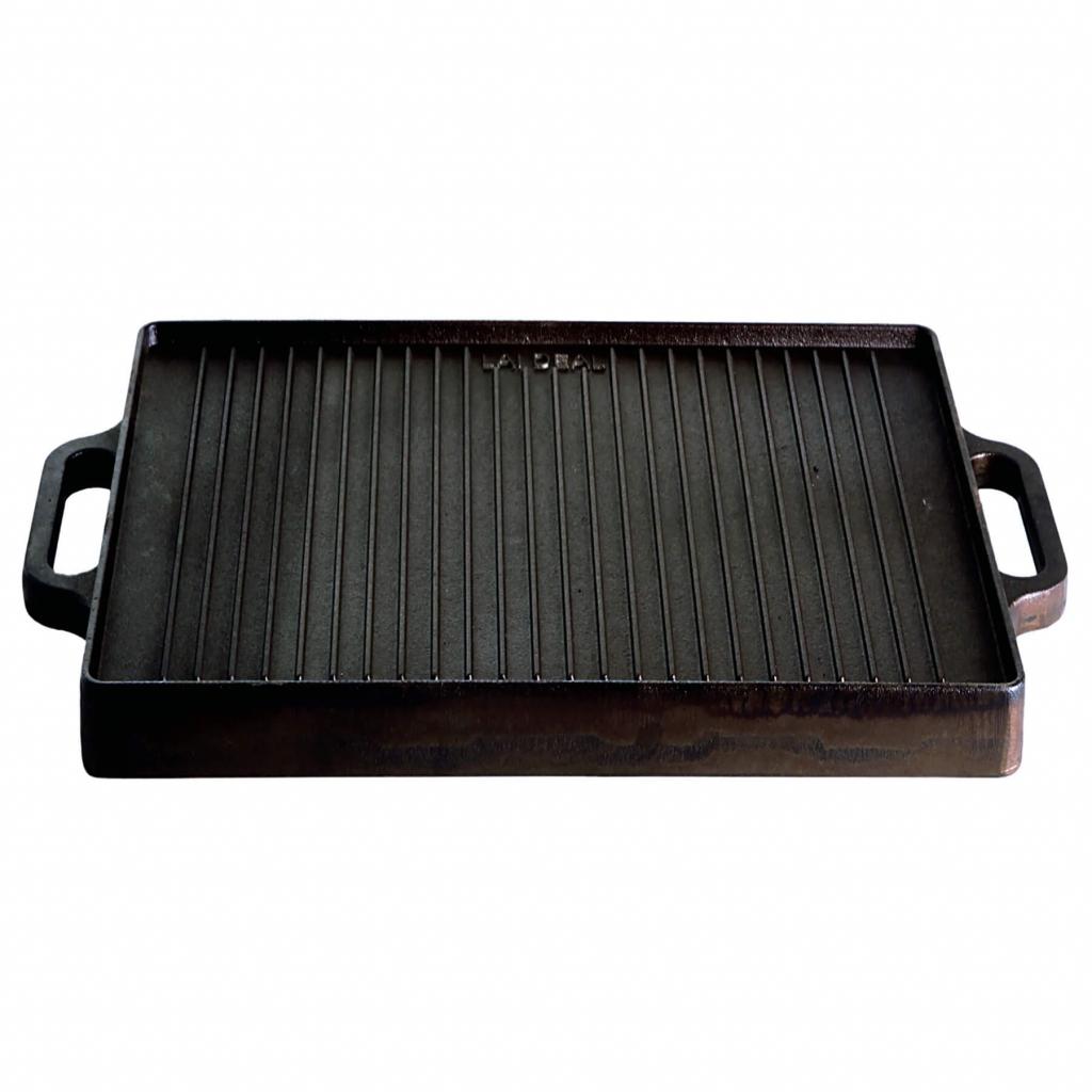 Robuste Gusseisen Grillplatte, quadratisch, schwarz, 32 x 32 cm, beidseitig verwendbar, ideal zum Grillen und für viele Gerichte, einfache Reinigung