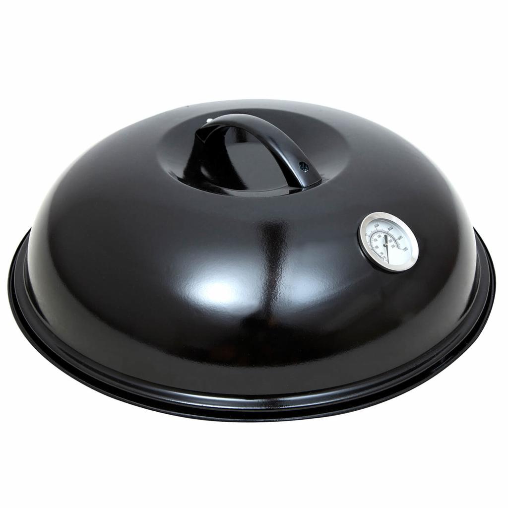 Leichter emaillierter Stahlblechdeckel Ø 36 cm mit Thermometer und Abdampfvorrichtung: Backhaube, Grillplatte, Pizza, Flammkuchen