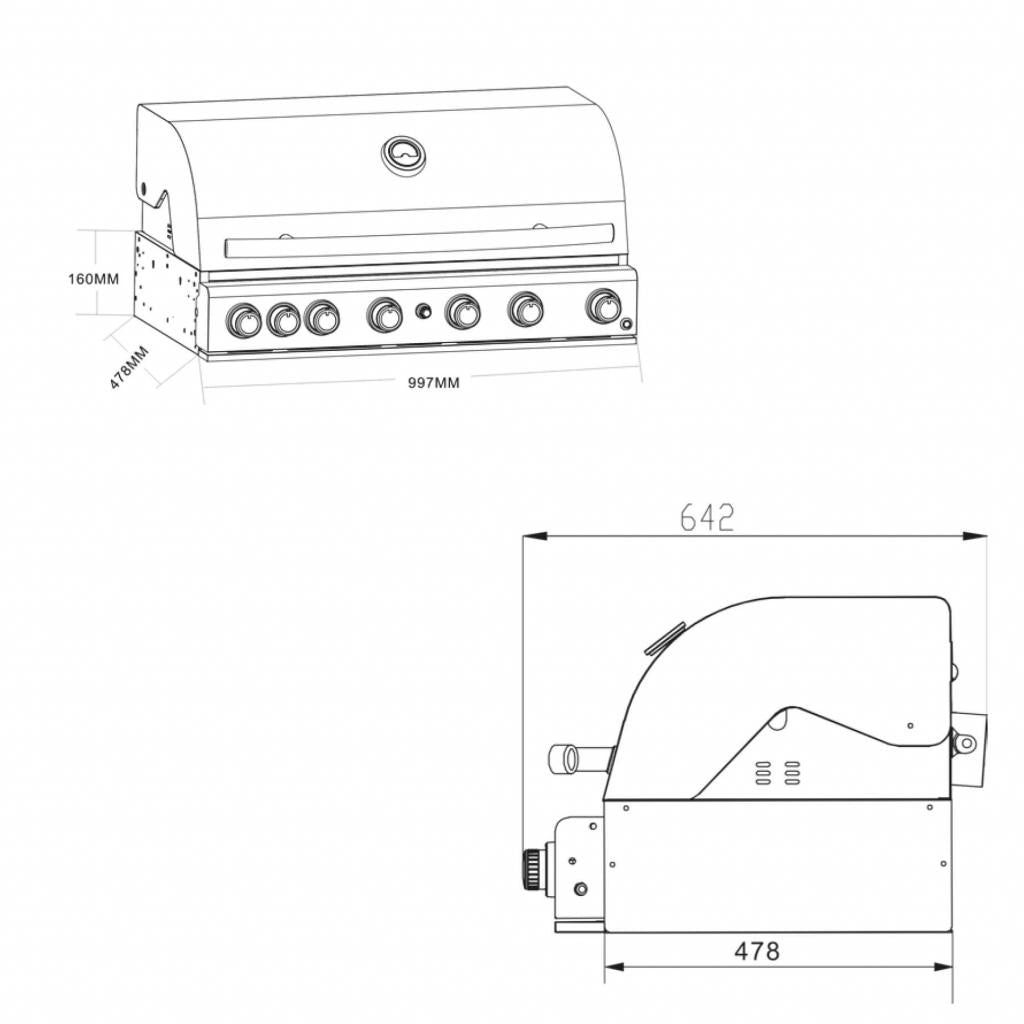 Hochwertiger Edelstahl Einbau Gas-Grill 6 Brenner mit Backburner und Air System: TOP-LINE - ALL'GRILL CHEF XL - BUILT-IN Variante