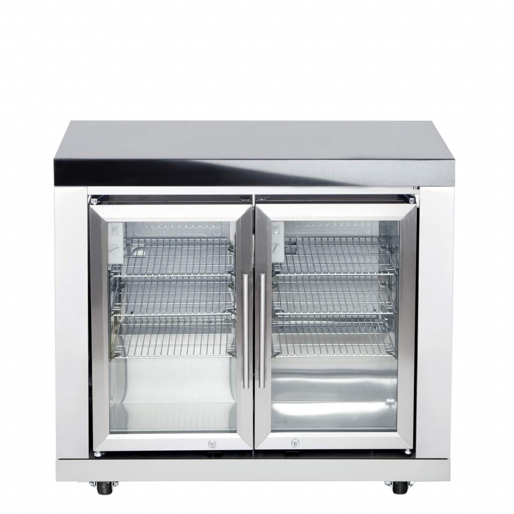 ALL'GRILL Modul 2: Anbaudoppelkühlschrank von CASO, 102 x 58 x 90 cm, 63 l, Volledelstahl, künstlicher Marmor