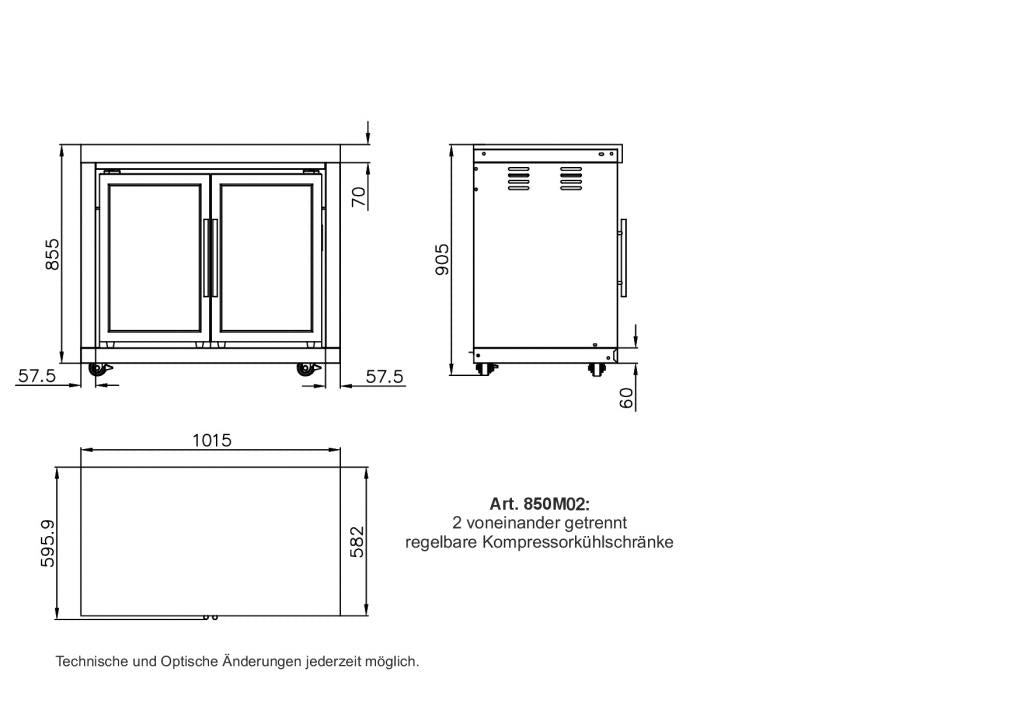 ALL'GRILL Modul 2: Anbaudoppelkühlschrank von CASO, 102 x 58 x 90 cm, 63 l, Volledelstahl, künstlicher Marmor