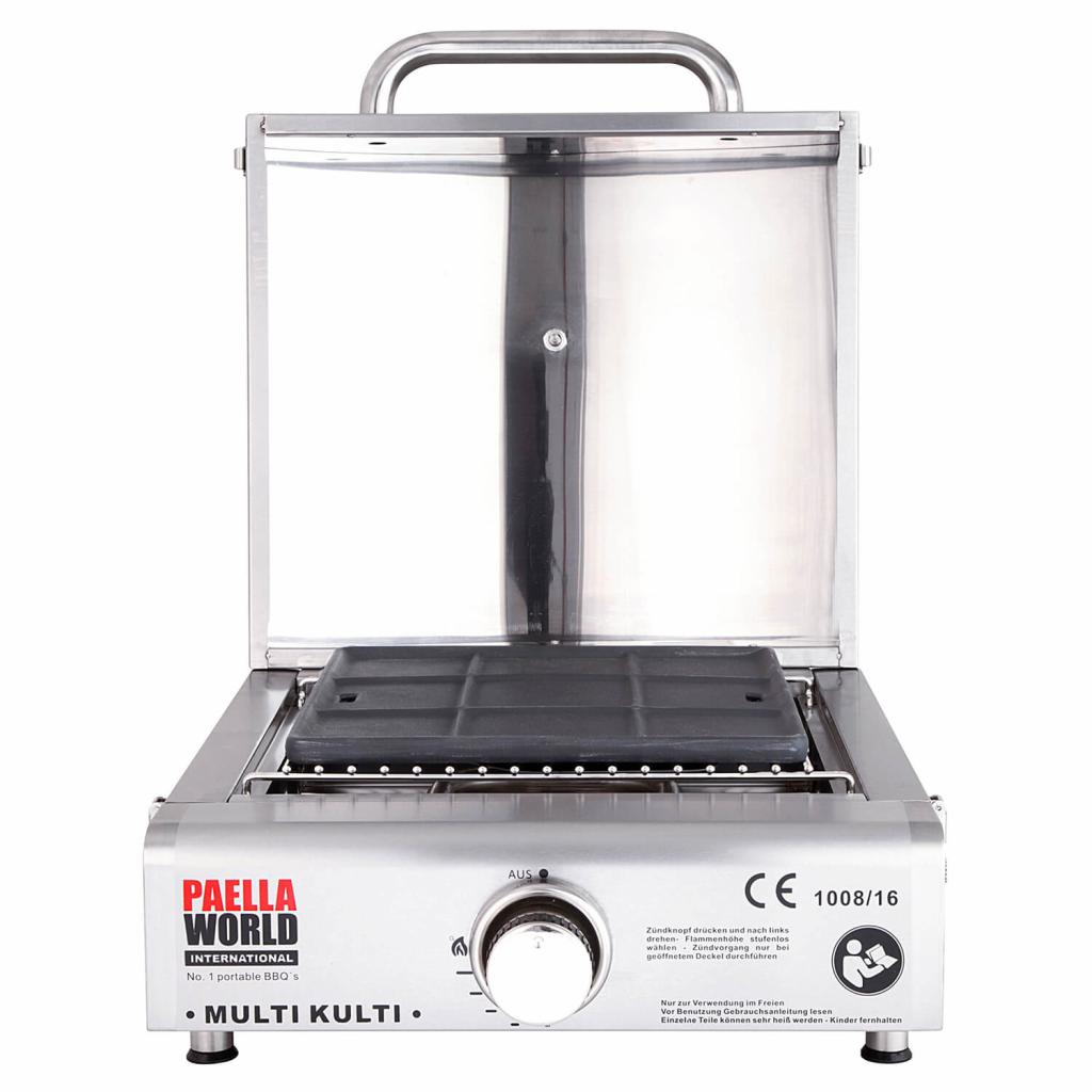 Multifunktionaler und portabler Grill Multi-Kulti® ohne Zündsicherung, Abmessungen: 42 x 51 x 25 cm, einfache Reinigung, überall einsetzbar