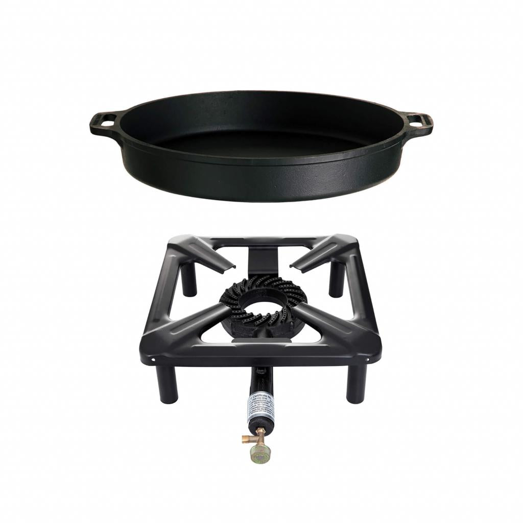 Hockerkocher + Gusseisenpfanne Ø 40 cm - ideal für Camping und Profiköche