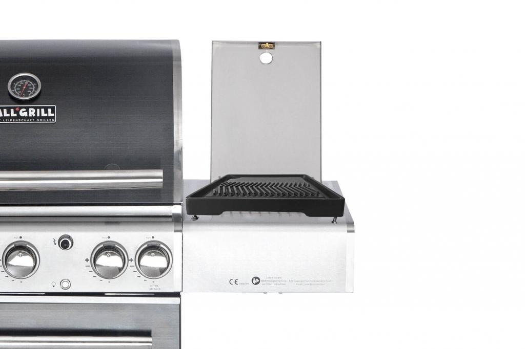 Vielseitiger Grillaufsatz für klassische Seitenkochfelder - Höhenverstellbare Füße - Umlaufende Fettrinne - Abmessungen 35 x 32 cm