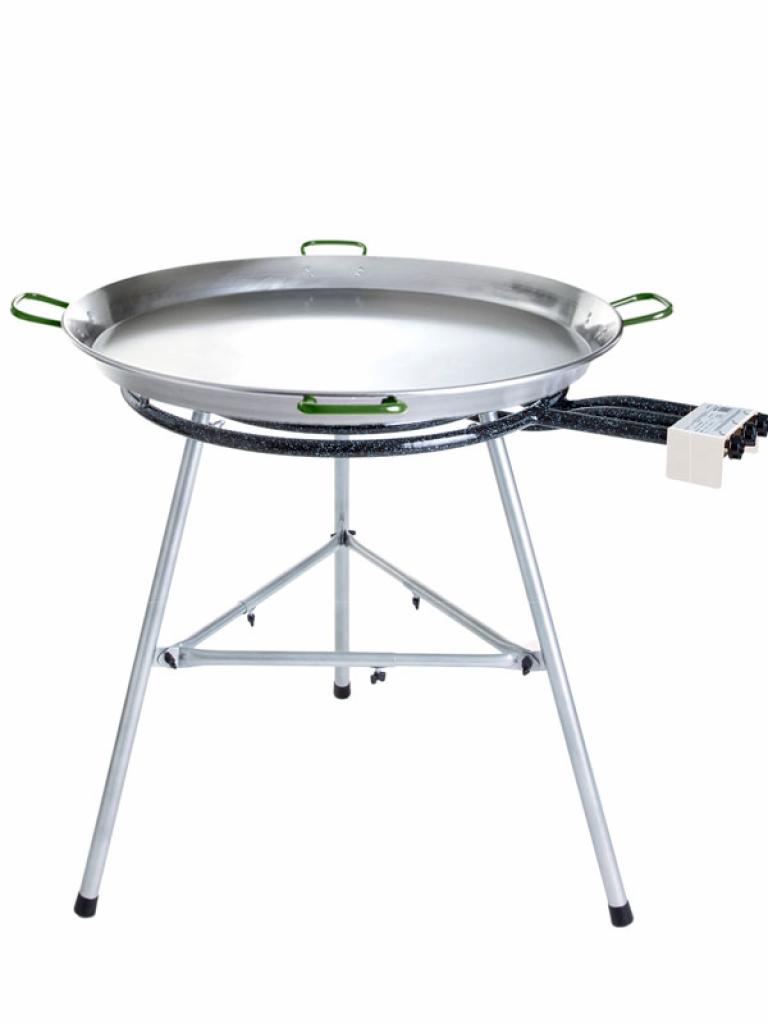 Großer Gastro-Catering-Grill Ø 90 cm mit 3-Ring-Brenner und Pfanne: Stabiler Dreibein-Ständer, höhenverstellbar, inkl. Rezepten und Betriebsanleitung