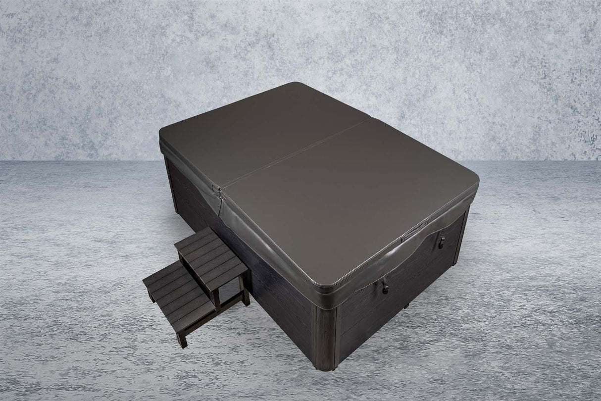 PureHaven American Outdoor-Whirlpool 220x156 cm für 3 Personen mit 77 Wasserdüsen und 10 Luftdüsen Thermoabdeckung LEDs Farbe PEARL Shadow Grey