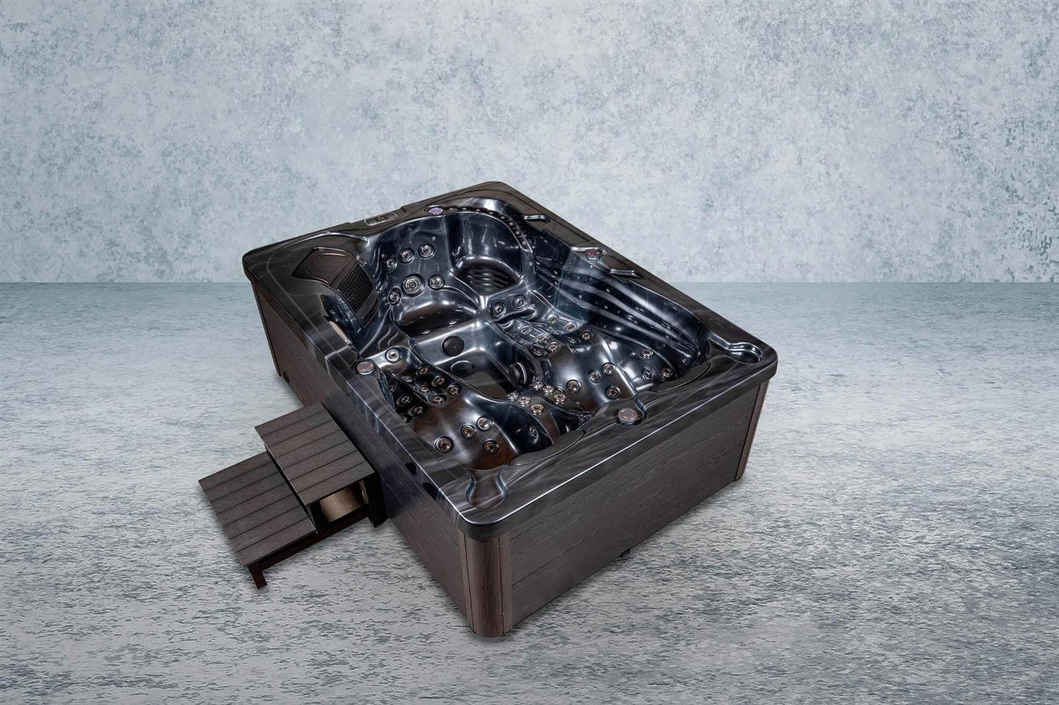 PureHaven American Outdoor-Whirlpool 220x156 cm für 3 Personen mit 77 Wasserdüsen und 10 Luftdüsen Thermoabdeckung LEDs Farbe PEARL Shadow Grey