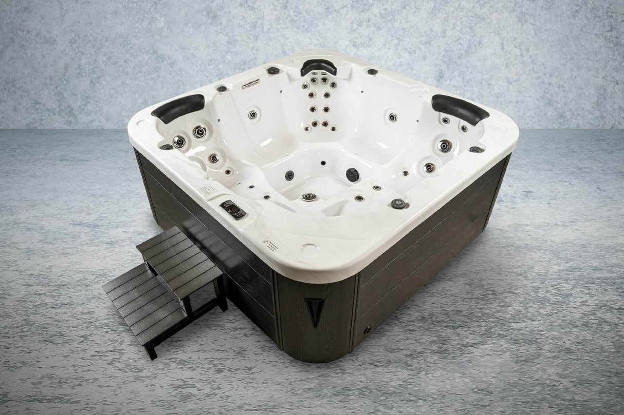 PureHaven American Outdoor-Whirlpool Torina Brown 215x215 cm 5 Personen Rücken- Gesäß- Nacken- & Fußreflexzonenmassage Filtersystem Wasserfall 1650 L