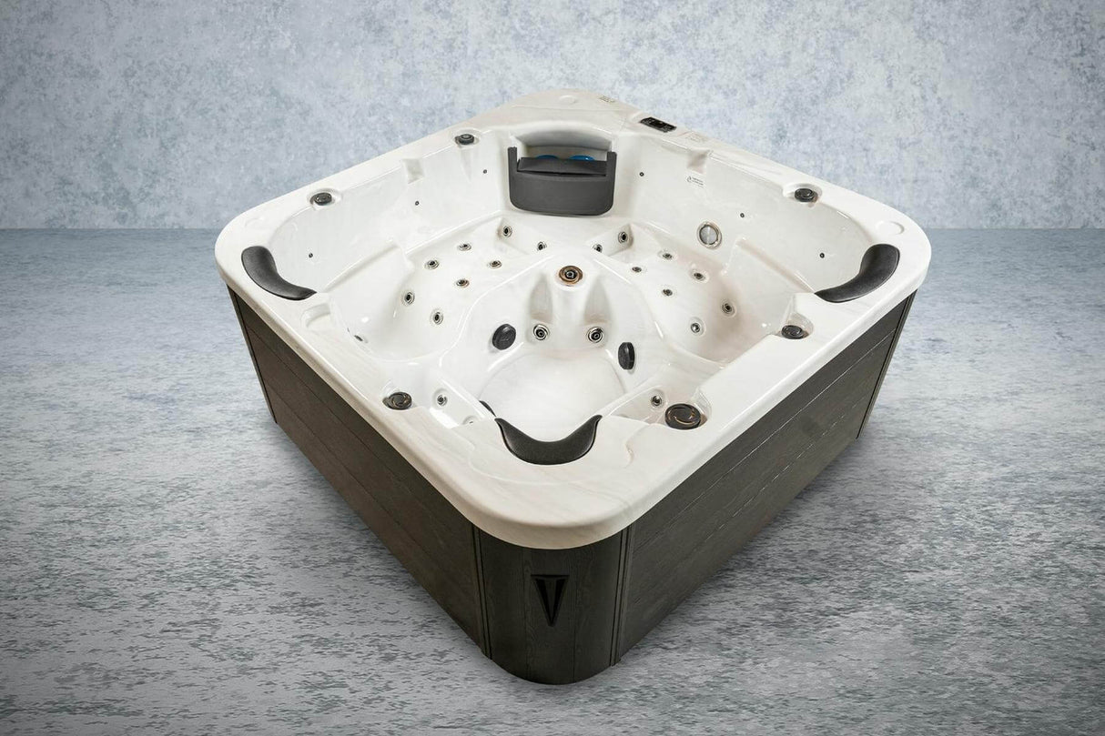 PureHaven American Outdoor-Whirlpool Torina Brown 215x215 cm 5 Personen Rücken- Gesäß- Nacken- & Fußreflexzonenmassage Filtersystem Wasserfall 1650 L