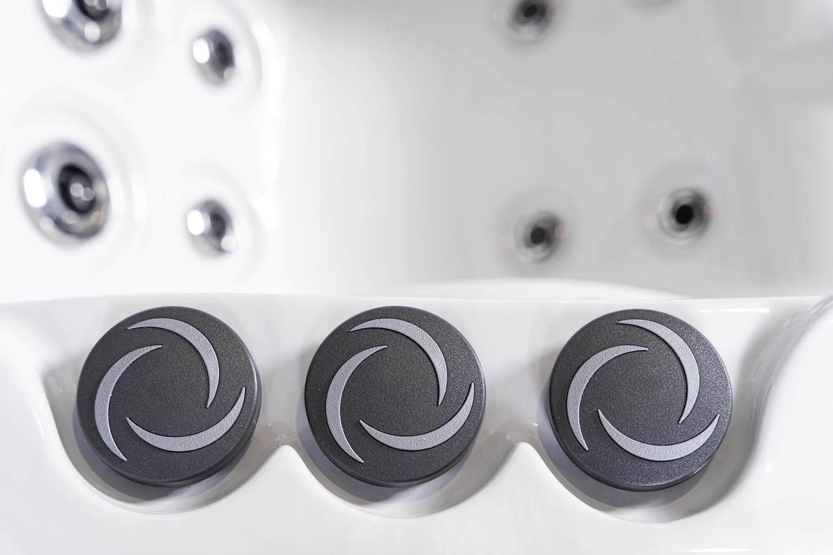 PureHaven Imperia American Outdoor-Whirlpool 230x230 cm für 6 Personen mit 71 Massagedüsen Heizung LEDs Thermoabdeckung Farbe Sterling Silber/Grau